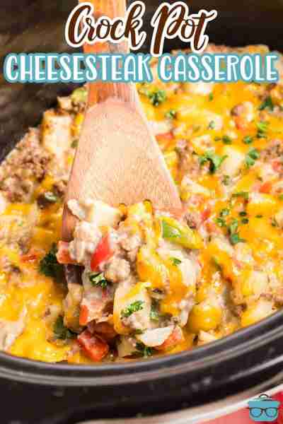 Crock Pot Cheesesteak Potato Casserole is a hearty meal that combines all the best flavors of a clas...
