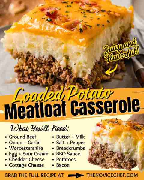 Loaded Potato and Meatloaf Casserole! 🧀🤩 Creamy homemade mashed potatoes top a moist and flavorful...