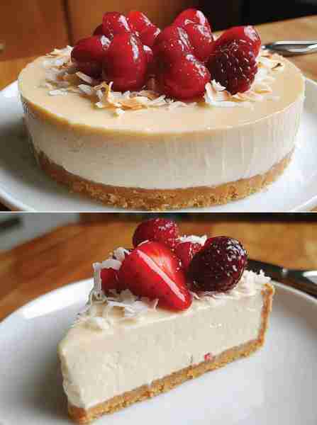 Vegan No Bake Coconut Yogurt Cheese Cake "My mom used to make this and it was delicious! Thankful to...