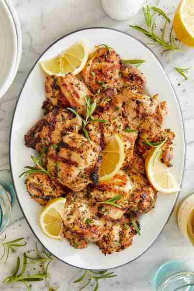 Tuscan Lemon Chicken - Marinated in olive oil, lemon, rosemary, thyme, garlicky goodness. So juicy,...