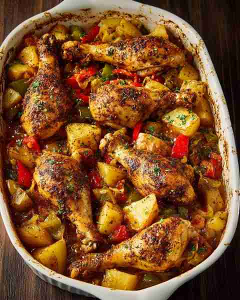 🔥 One-Pan Baked Chicken Drumsticks with Potatoes & Peppers 🍗🥔🌶️ Prep Time: 15 minutes Cook Time:...