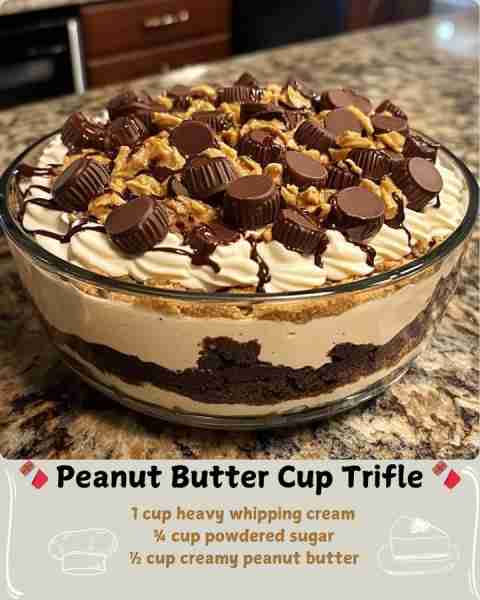 🍫 Peanut Butter Cup Trifle 🍫 Ingredients For the Base Layer 1 ½ cups chocolate cookie crumbs (abou...