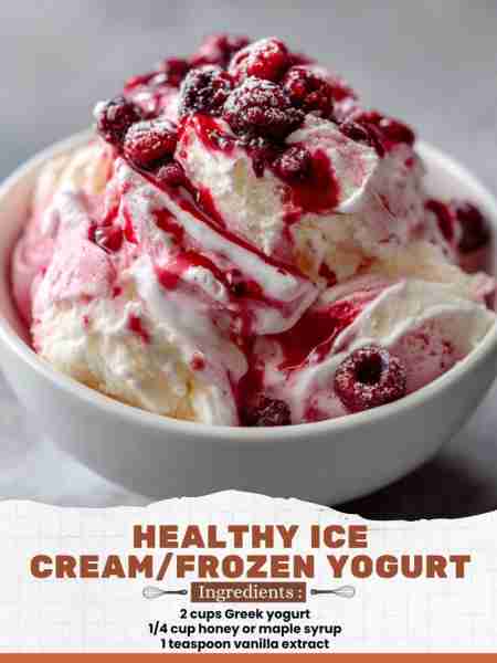 Healthy Ice Cream/Frozen Yogurt Ingredients: 2 cups Greek yogurt ¼ cup honey or maple syrup 1 teaspo...