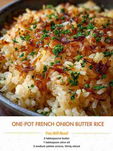 One-Pot French Onion Butter Rice Ingredients 2 tablespoons butter 1 tablespoon olive oil 2 medium ye...