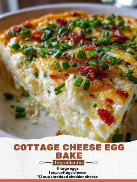 Cottage Cheese Egg Bake Ingredients: 6 large eggs 1 cup cottage cheese ½ cup shredded cheddar cheese