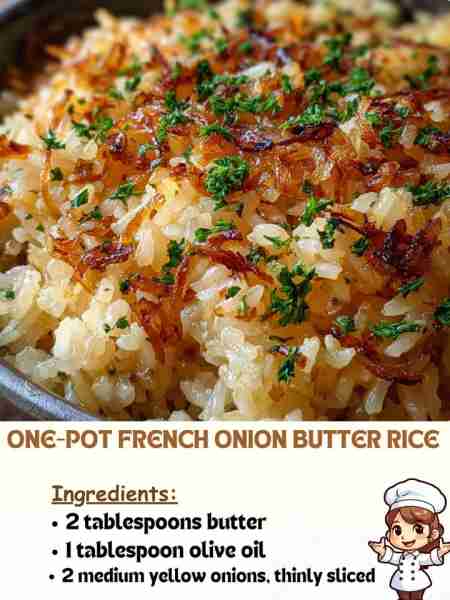 One-Pot French Onion Butter Rice Ingredients 2 tablespoons butter 1 tablespoon olive oil 2 medium ye...