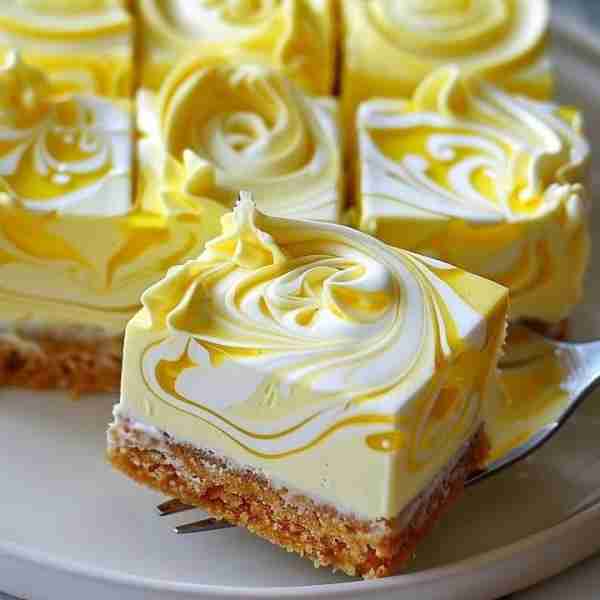 Elegant Lemon Marbled Cheesecake Bars The rest of the recipe in FIRST (Coʍmеոτ) 👇 Enjoy ❤️ 👇👇👇