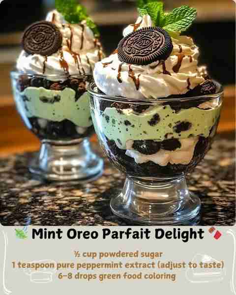 🍃 Mint Oreo Parfait Delight 🍫 Ingredients For the Mint Filling 1 (8 oz) block cream cheese, soften...