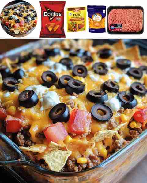 Tex-Mex Taco Casserole Ingredients: - 1 lb ground beef - 1 small onion, finely chopped - 1 packet ta...