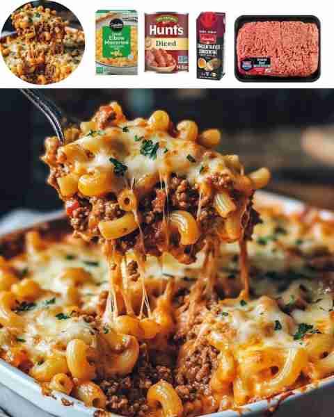 Beef and Macaroni Casserole Ingredients: - 1 lb ground beef - 1 onion, chopped - 2 cloves garlic, mi...