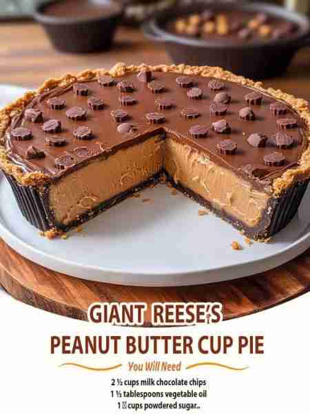 giant reese’s peanut butter cup pie Ingredients 4 cups milk chocolate chips divided 2 Tbsp vegetable...