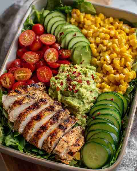 🥑 Grilled Chicken Power Bowl with Guacamole & Fresh Veggies 🌈 Prep Time: 15 minutes Cook Time: 12...