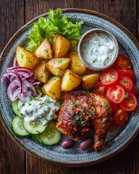 One pan. Juicy roasted chicken. Herbed potatoes. Colorful veggies. This hearty lunch is easy, wholes...