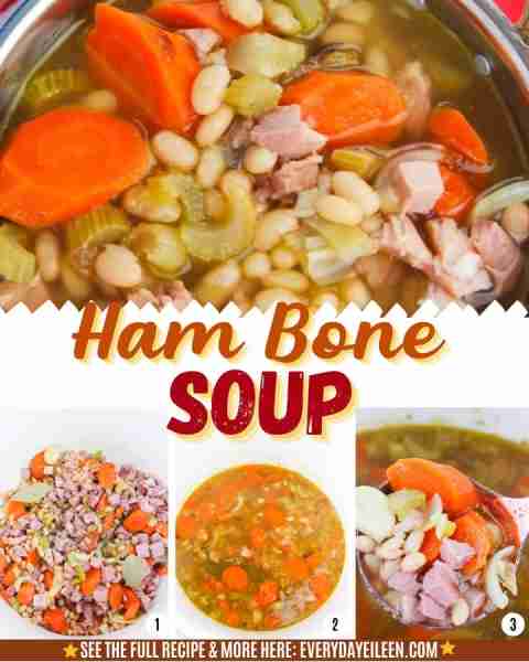 Our Ham Bone Soup Recipe is one of my favorite ways to use leftover ham. The soup is loaded with hea...