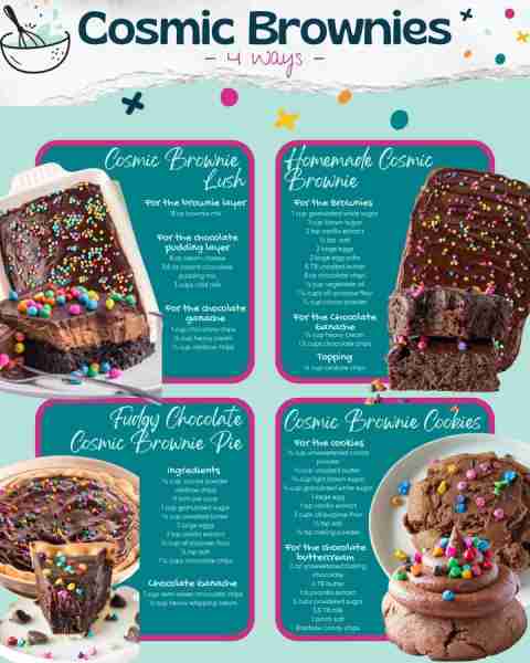 Cosmic Brownies - 4 ways! 🌌 🌌 Cosmic Brownie Lush For the brownie layer 18 oz brownie mix For the...