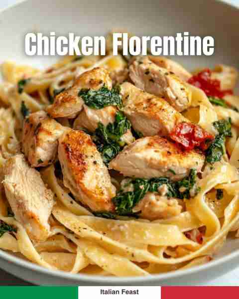 Chicken Florentine 🍗🌿 Creamy pasta with spinach & tender chicken – rich & comforting! 🍝 👉 Step-b...