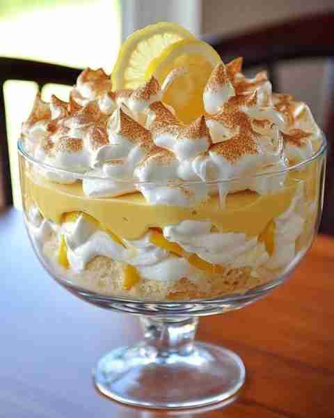 Lemon Meringue Trifle Ingredients: 1 sponge cake or angel food cake, cubed 2 cups lemon curd (store...
