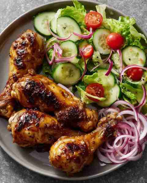 Grilled Chicken Drumsticks with Fresh Salad: A Simple and Delicious Meal Ingredients: 🍗 Chicken dru...
