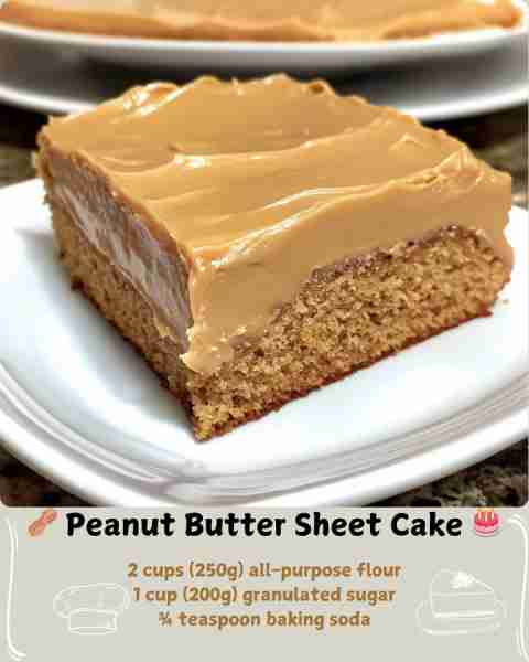 🥜 Peanut Butter Sheet Cake 🎂 Ingredients For the Cake 2 cups (250g) all-purpose flour 1 cup (200g)...