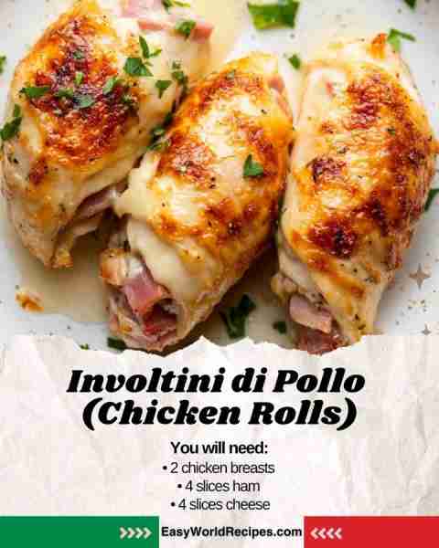 🍗🇮🇹 Involtini di Pollo (Chicken Rolls) Tender chicken rolls stuffed with ham and cheese — a comfort...