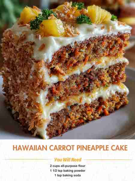 Hawaiian Carrot Pineapple Cake Ingredients 2 cups all-purpose flour 1 1/2 tsp baking powder 1 tsp ba...
