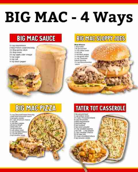 Love a Big Mac? Wait till you try these 4 tasty twists! 😍🍔 Ingredients 🟣 Big Mac Sauce ½ cup mayo...