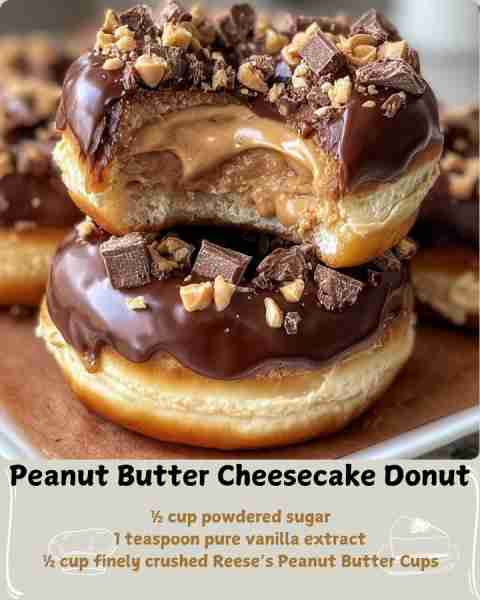 🥜 Peanut Butter Cheesecake Donut 🍩 Ingredients For Assembly 4 chocolate-glazed donuts (fresh or da...