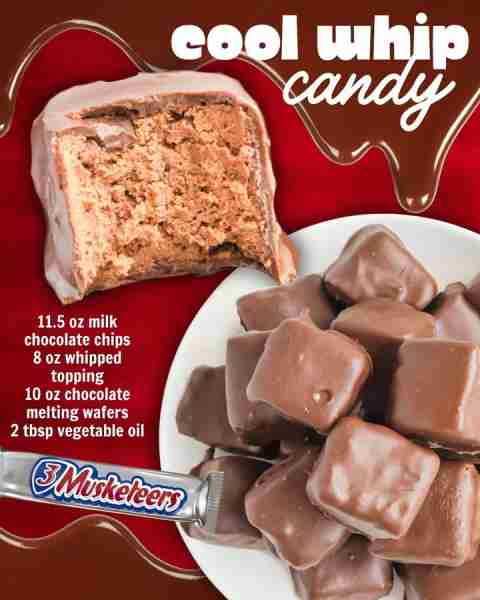 COOL WHIP CANDY! 11.5 oz milk chocolate chips 8 oz whipped topping 10 oz chocolate melting wafers 2...