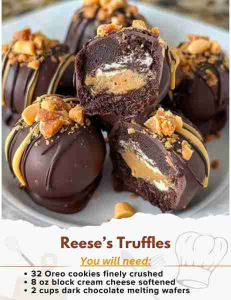 Reese’s Truffles Ingredients: - 32 Oreo cookies finely crushed - 8 oz block cream cheese softened -...