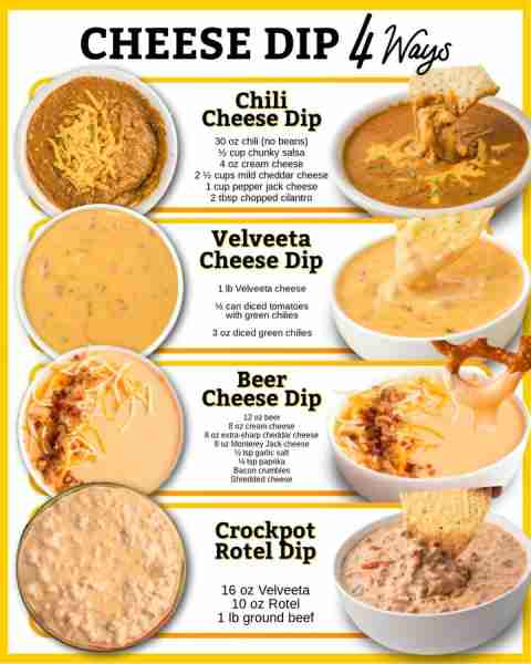 Game day, holidays, or any day—these 4 cheese dips are always a win 🏈🧀 Ingredients 💛 Chili 30 oun...