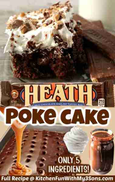 Full Recipe 👇 HEATH BAR POKE CAKE - only 5-ingredients! 😍 So Quick and Easy - Everyone Raves about...