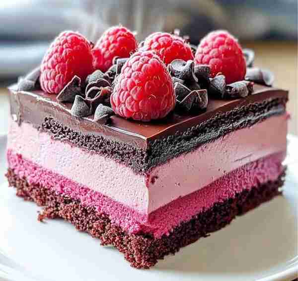 🍫🍓 Chocolate Raspberry Mousse Cake A layered, no-holds-barred dessert with a fudgy chocolate base,...