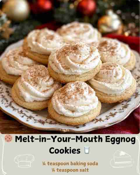 🍪 Melt-in-Your-Mouth Eggnog Cookies 🥛 Ingredients 2¼ cups (281g) all-purpose flour ½ teaspoon baki...