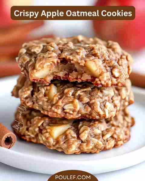 Crispy Apple Oatmeal Cookies Ingredients: - 1 cup unsalted butter, softened - 1 cup brown sugar, pac...