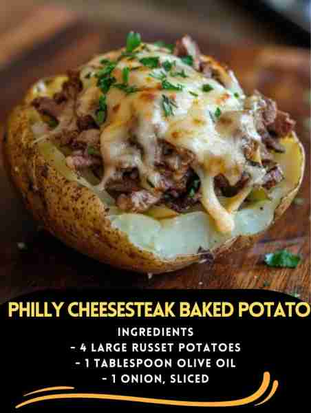 4 large russet potatoes 1 lb ribeye steak, thinly sliced 1 medium onion, thinly sliced 1 green bell...