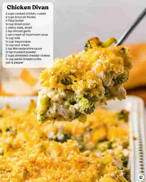 Chicken Divan (Chicken & Broccoli Casserole) 🥦 3 cups cooked chicken, cubed 🥦 3 cups broccoli flor...