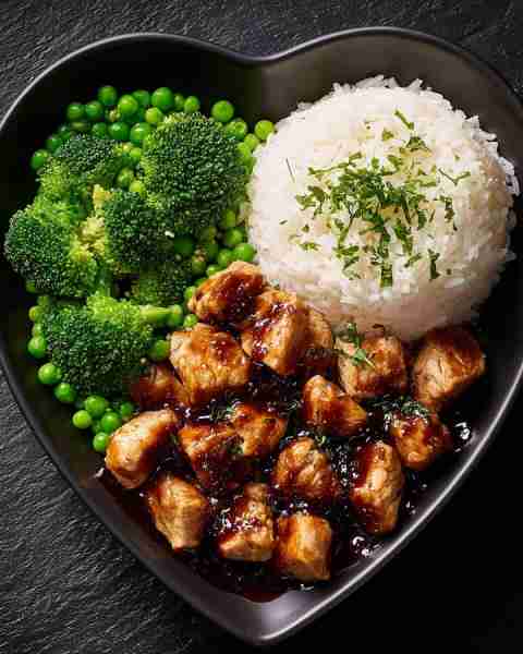 Was told not to skip this — Teriyaki Chicken with Steamed Rice, Broccoli & Green Peas 🥦🍗