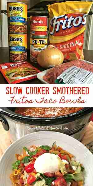 Slow Cooker Smothered Fritos Taco Bowls! 🌮 It’s simple to make, so darn good, even the pickiest eat...