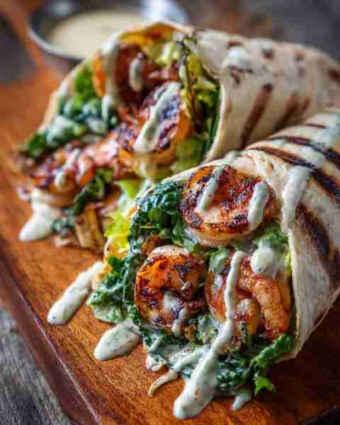 Grilled shrimp. Crunchy lettuce. Ripe tomatoes. Creamy sauce. These wraps are done in 20 and perfect...