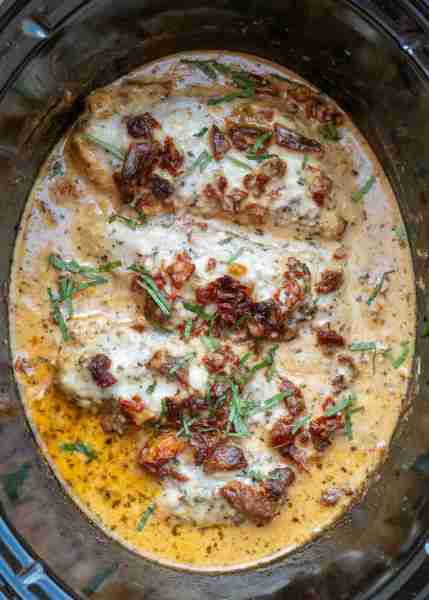 This sun dried tomato chicken is the easiest crock pot meal!