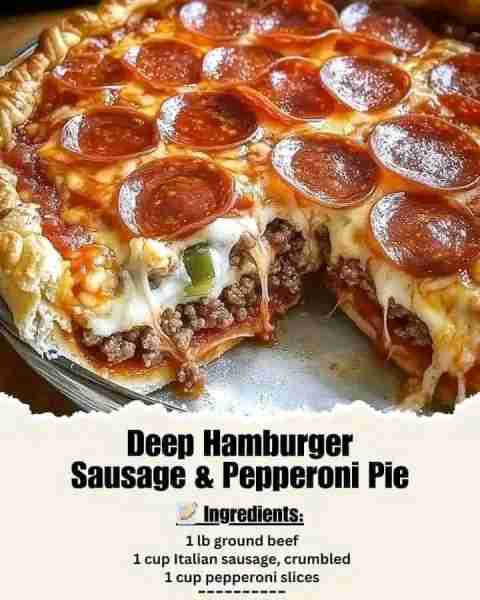 Here is one I have to cook for the kids! 🍕 Deep Hamburger Sausage & Pepperoni Pie - this is a pizza...
