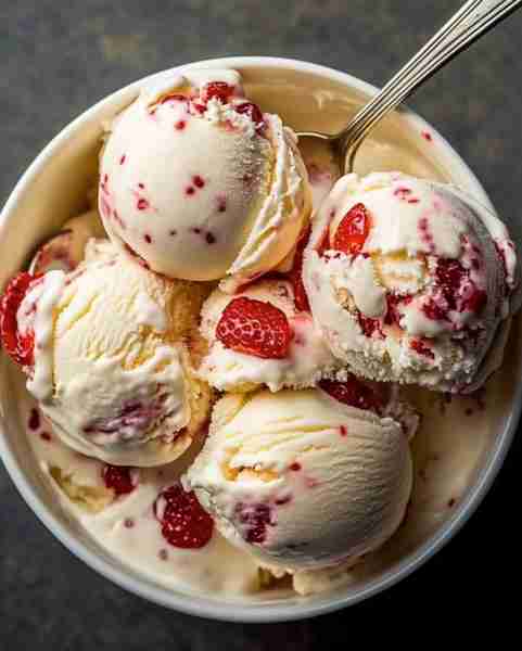 Homemade Strawberry Vanilla Bean Ice Cream Pure Creamy Bliss! 🍦🤤 This luxuriously smooth and cream...