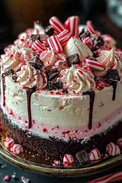 Peppermint Ice Cream Cake Recipe Cool, creamy, and packed with the festive flavor of peppermint, thi...