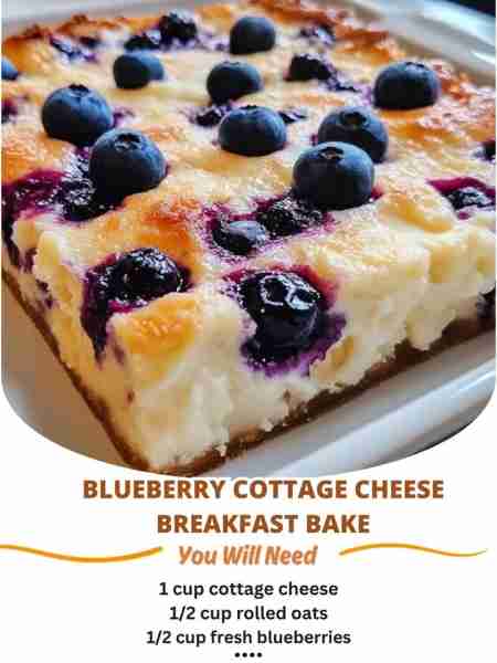 Blueberry Cottage Cheese Breakfast Bake Ingredients: 1 cup cottage cheese 1/2 cup rolled oats 1/2 cu...