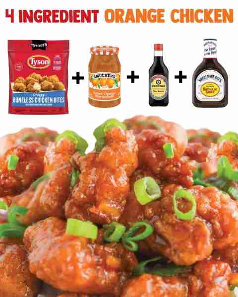 4-ingredient Orange Chicken - so EASY!! **Ingredients** ▢ frozen chicken bites ▢ orange marmalade ▢...
