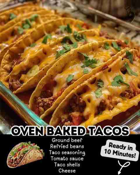 ❤️ Oven Baked Tacos 🌮 Crispy taco shells, savory beef, and melty cheese, all baked to perfection—yo...